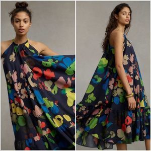 Anthropologie WHIT TWO Floral Halter Midi Dress Size L